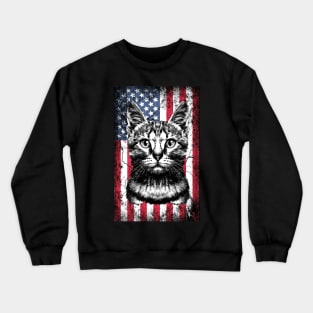 Patriotic Cat American Flag Crewneck Sweatshirt